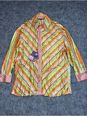 Silversilk Purple Label multicoloured striped button up shirt Size 4XL striped